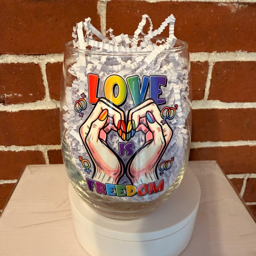 Colorful 'Love is Freedom' Wine Glass